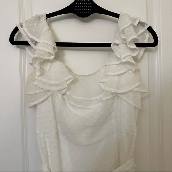 Lulus White Swiss Dot Tiered Ruffled Midi Dress - Picture 3 of 7